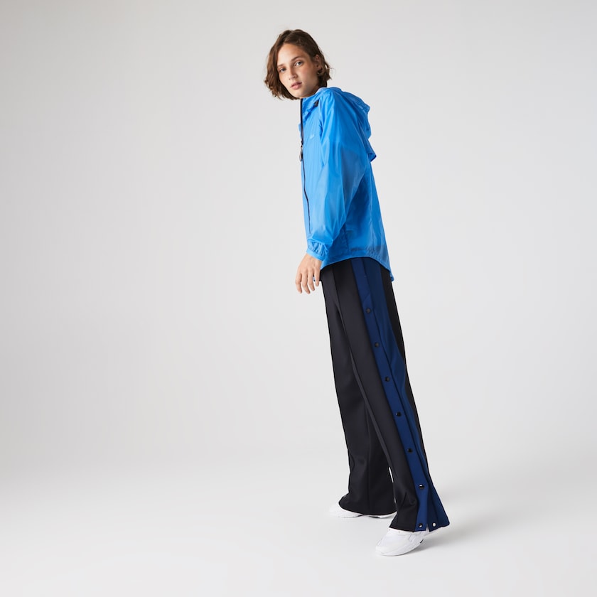 Women's Lacoste Blue / Navy Blue Windbreaker Zippered Lightweight Transparent Hooded TJ5-87988D4