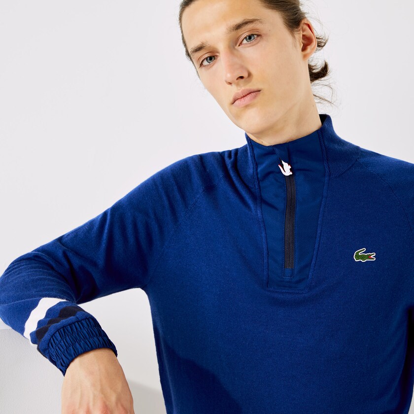 Men's Lacoste Blue / Navy Blue / White Sweaters SPORT Breathable Wool Golf FS7-27902N9