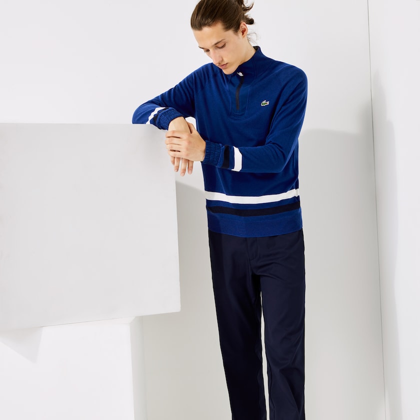 Men's Lacoste Blue / Navy Blue / White Sweaters SPORT Breathable Wool Golf FS7-27902N9