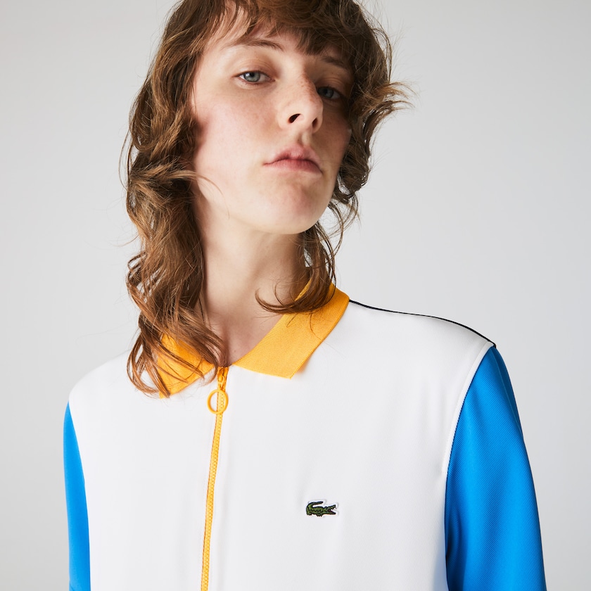 Women's Lacoste Blue / Navy Blue / White / Blue / Yellow Polo Dress Colorblock Flowy Pleated Skirt PG1-00920Y6