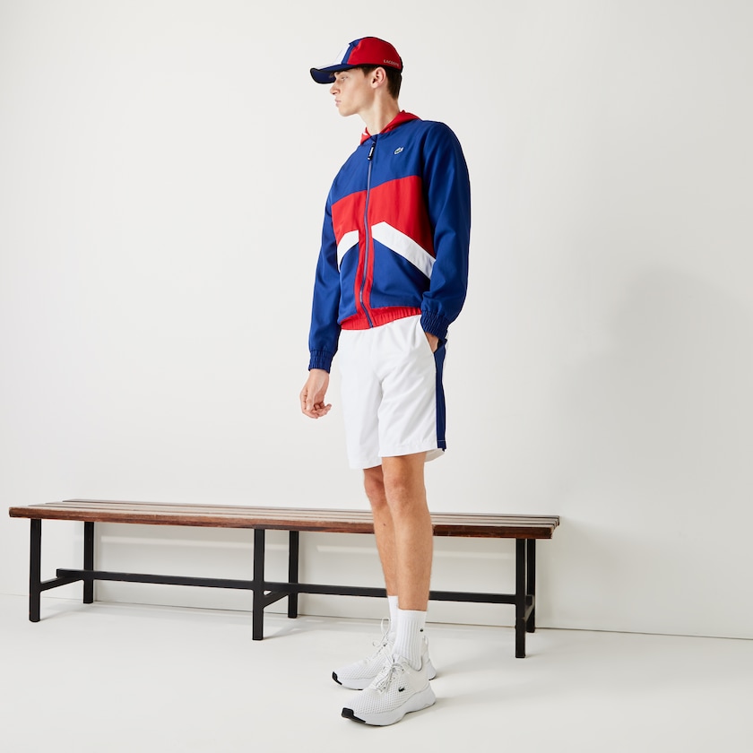 Men's Lacoste Blue / Red / White Jackets SPORT Hooded Water-Resistant Colorblock SV6-17391V2