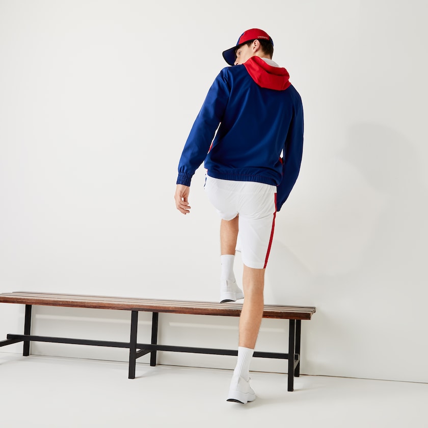 Men's Lacoste Blue / Red / White Jackets SPORT Hooded Water-Resistant Colorblock SV6-17391V2