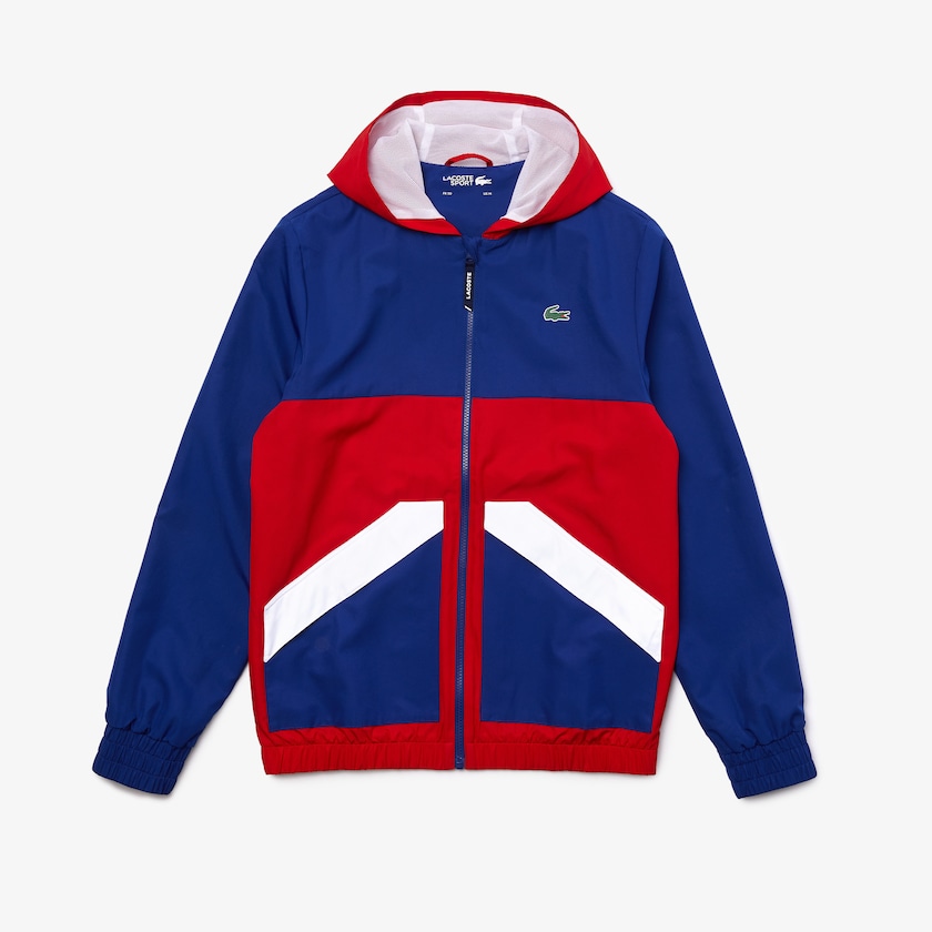 Men's Lacoste Blue / Red / White Jackets SPORT Hooded Water-Resistant Colorblock SV6-17391V2