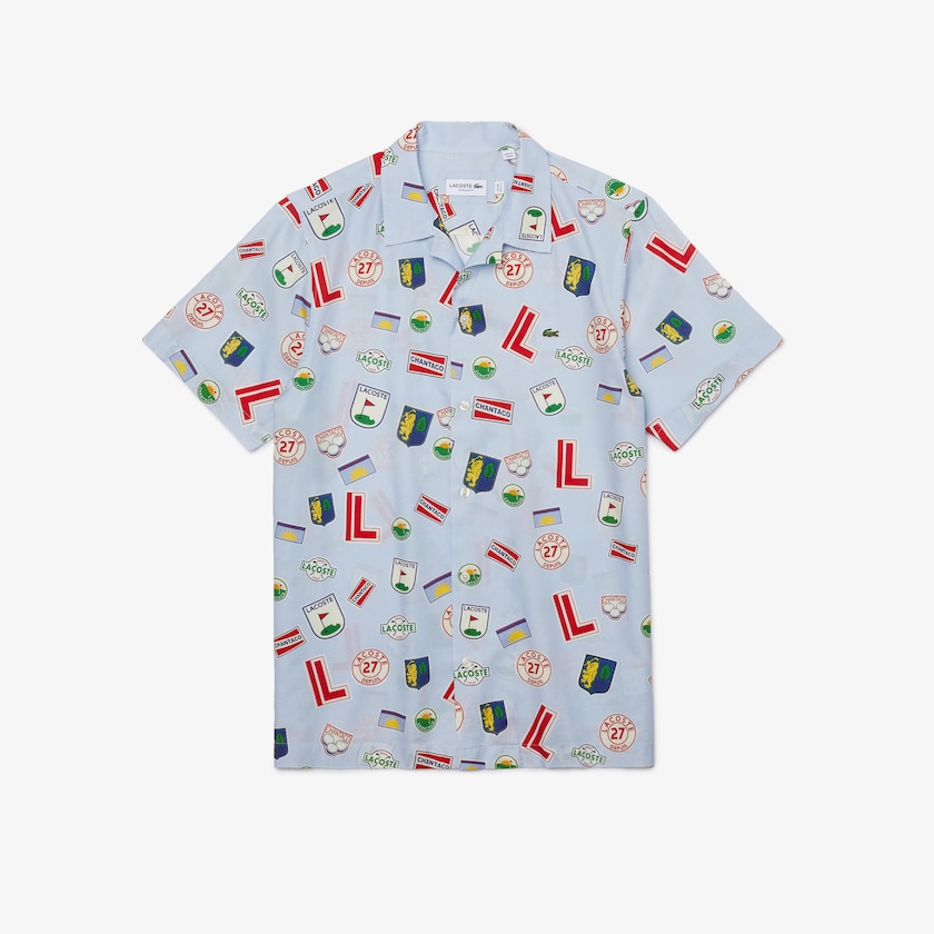 Men's Lacoste Blue / White Shirts Hawaiian Print Cotton SK3-70767J5
