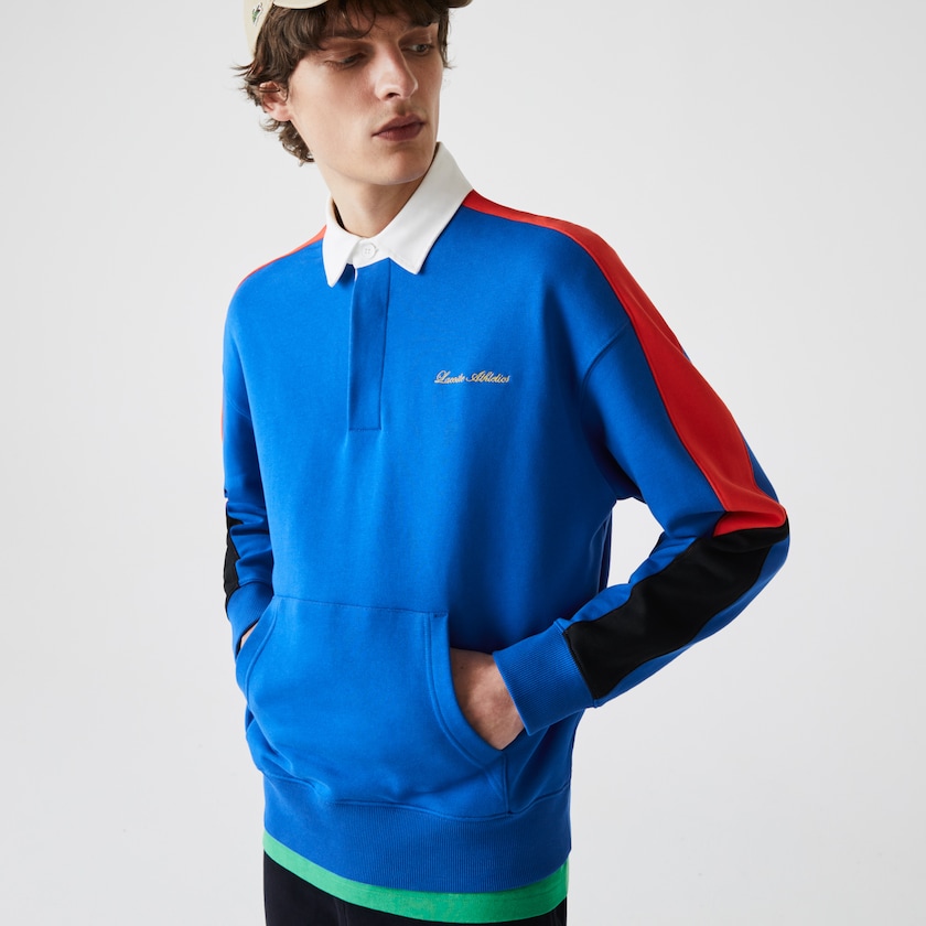 Men's Lacoste Blue / White Sweatshirts LIVE Colorblock Fleece Polo WE3-46694Z4