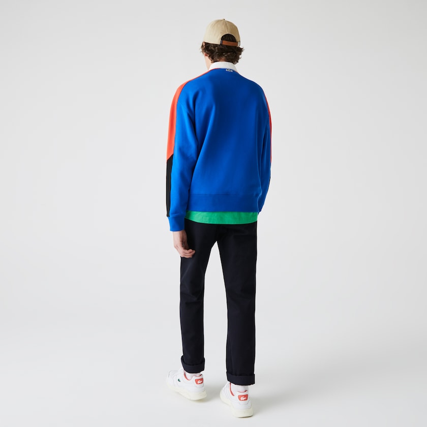Men's Lacoste Blue / White Sweatshirts LIVE Colorblock Fleece Polo WE3-46694Z4