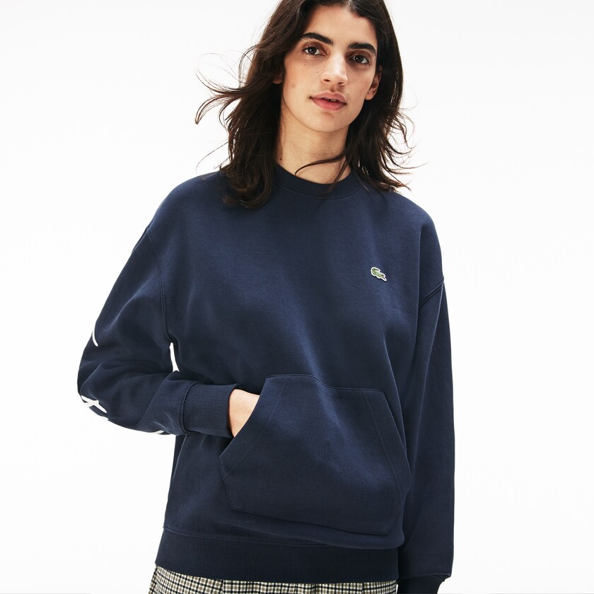 Men's Lacoste Blue / White Sweatshirts LIVE Crew Neck Embroidered Fleece OL1-77757X5