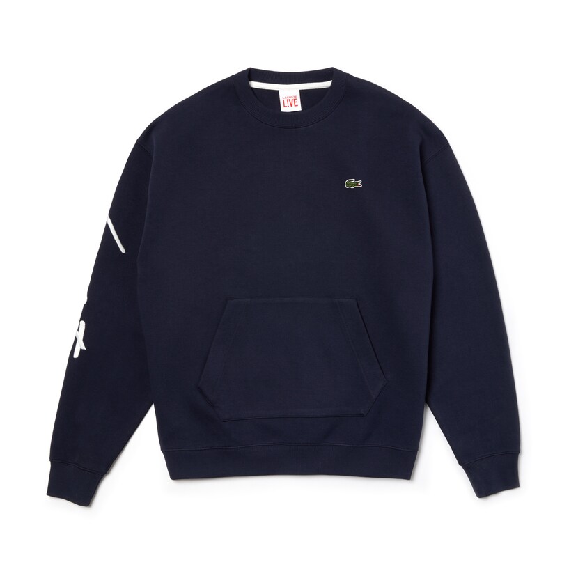 Men's Lacoste Blue / White Sweatshirts LIVE Crew Neck Embroidered Fleece OL1-77757X5