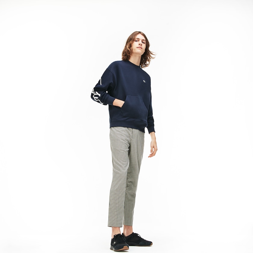 Men's Lacoste Blue / White Sweatshirts LIVE Crew Neck Embroidered Fleece OL1-77757X5