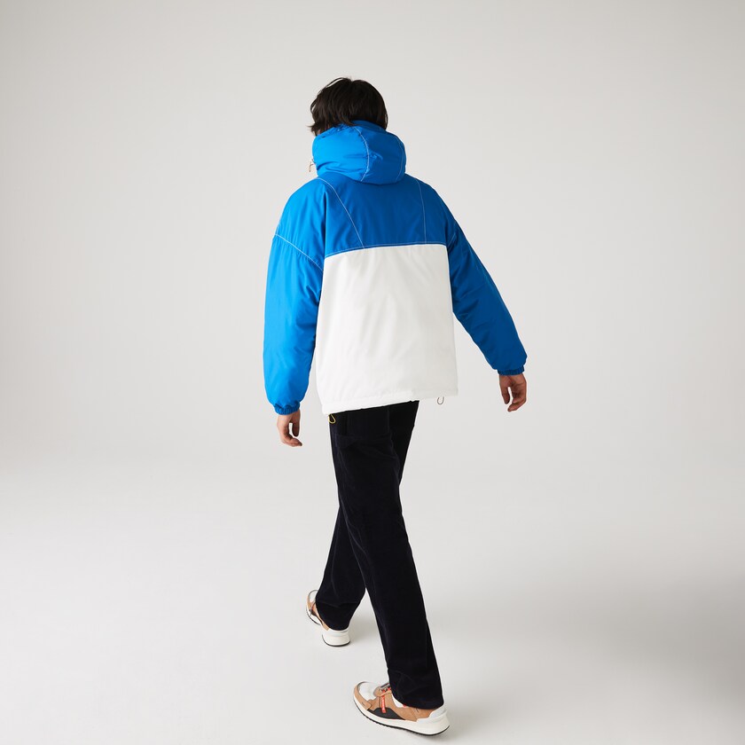 Men's Lacoste Blue / White Coats LIVE Light Water-Repellent Hooded Colorblock IP8-68816A6