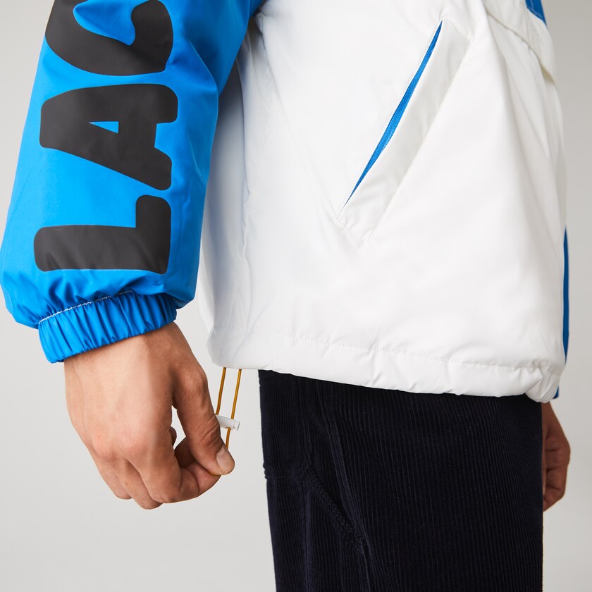 Men's Lacoste Blue / White Coats LIVE Light Water-Repellent Hooded Colorblock IP8-68816A6