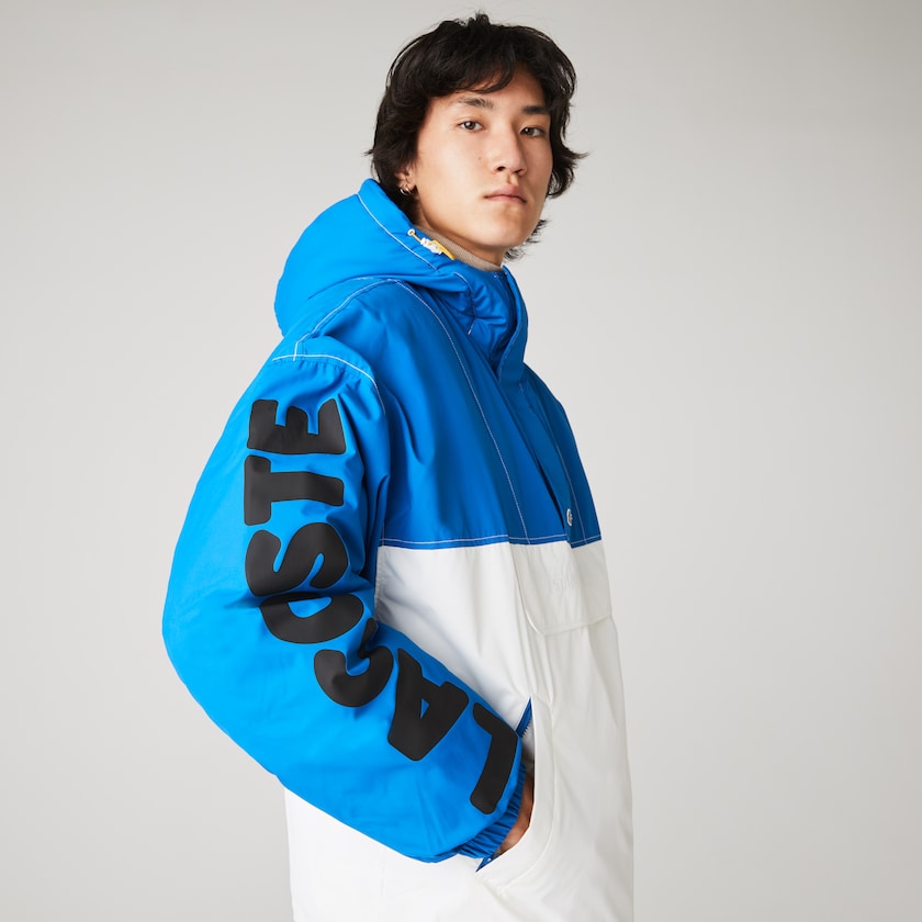 Men's Lacoste Blue / White Coats LIVE Light Water-Repellent Hooded Colorblock IP8-68816A6