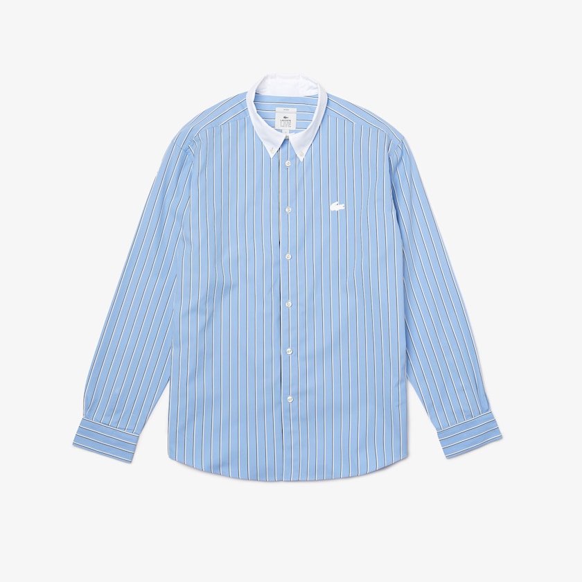 Men's Lacoste Blue / White Shirts LIVE Striped Cotton SI0-12091C8