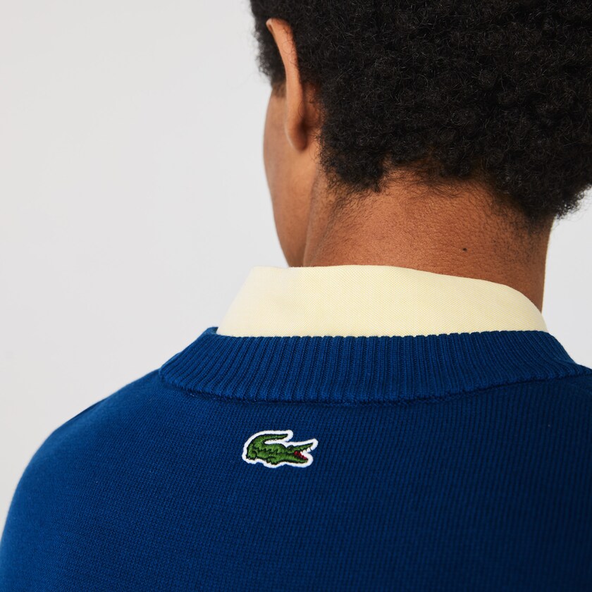 Men's Lacoste Blue / White Sweaters LIVE Striped Cotton Crew Neck SX0-81378C7