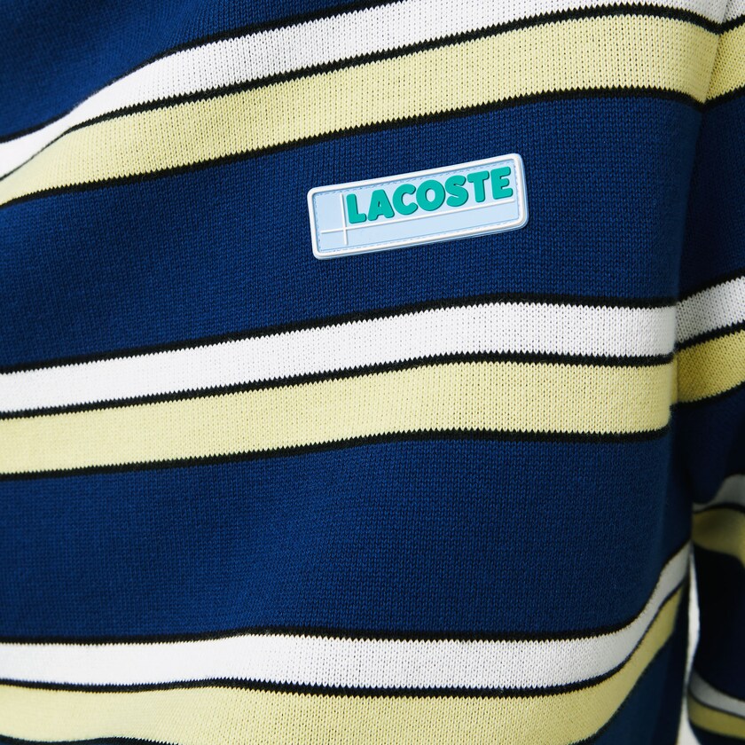 Men's Lacoste Blue / White Sweaters LIVE Striped Cotton Crew Neck SX0-81378C7