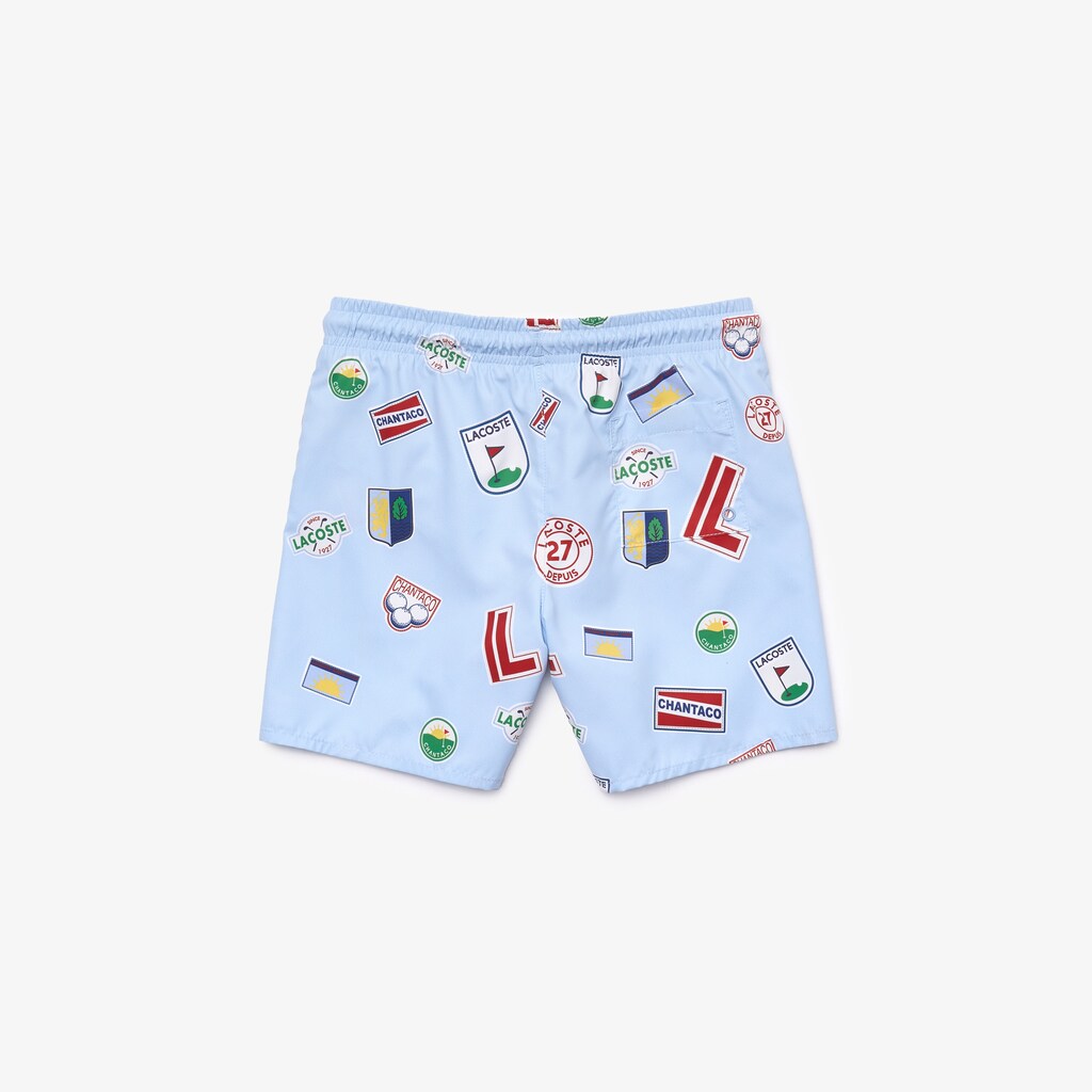 Kids' Lacoste Blue / White Shorts Quick-Drying Badge-Print Swim Trunks YN2-09340M1
