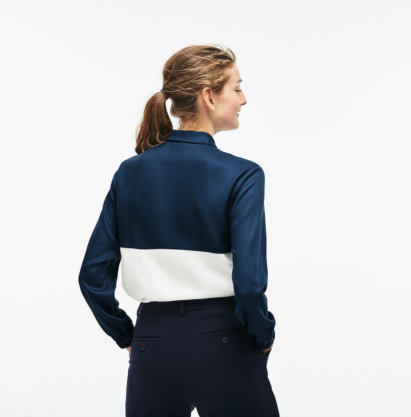 Women's Lacoste Blue / White Shirts Regular Fit Bicolor Flowing Piqué UE7-65016A4