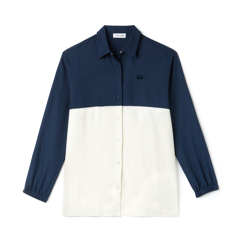 Women's Lacoste Blue / White Shirts Regular Fit Bicolor Flowing Piqué UE7-65016A4