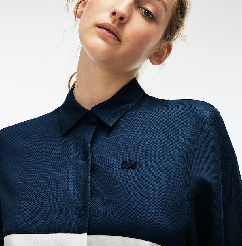 Women's Lacoste Blue / White Shirts Regular Fit Bicolor Flowing Piqué UE7-65016A4
