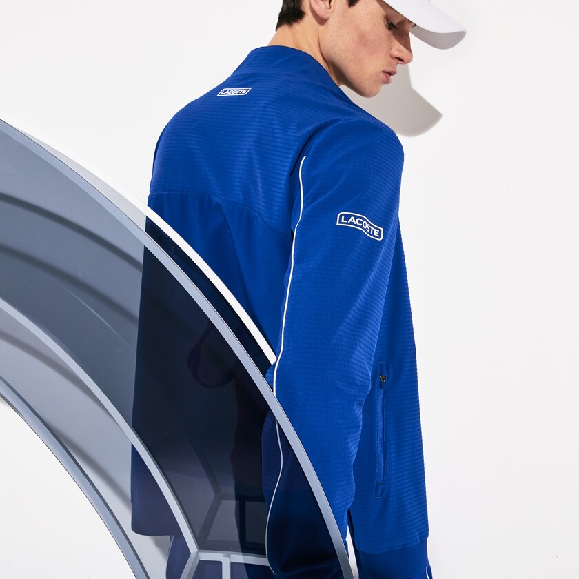 Men's Lacoste Blue / White Jackets SPORT Novak Djokovic Textured Zip OV3-94169Z9