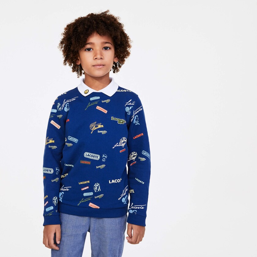 Kids' Lacoste Blue / White Sweatshirts Signature Print Cotton Fleece GR1-22652F8