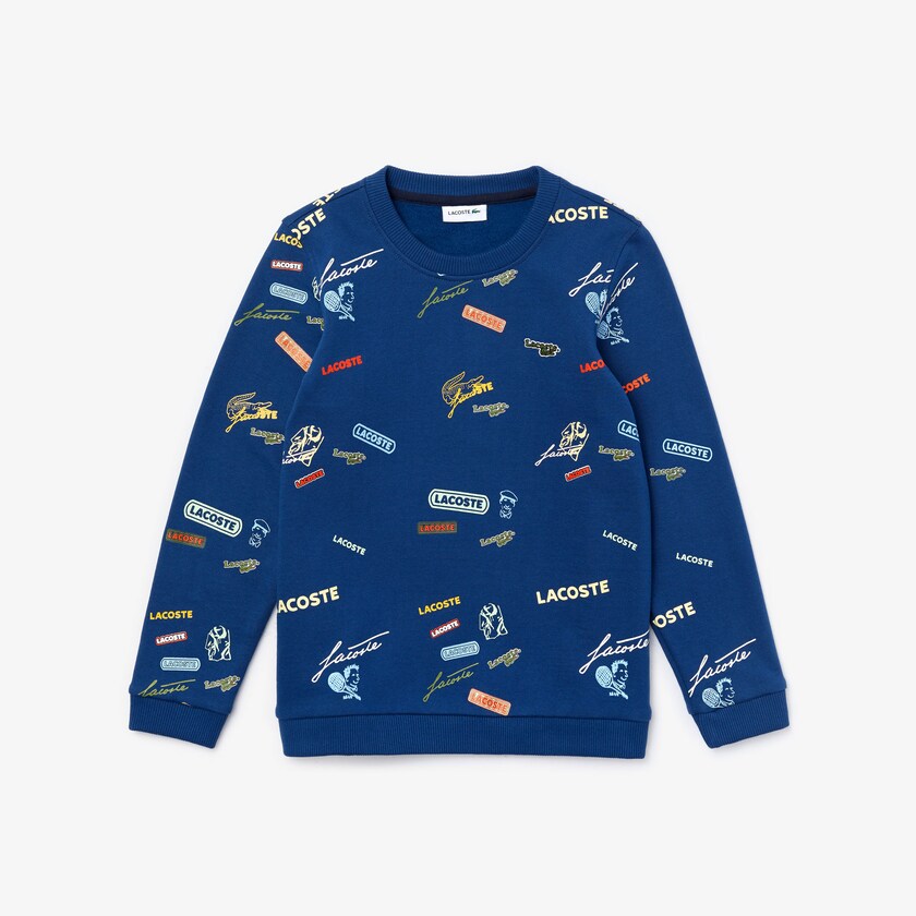 Kids' Lacoste Blue / White Sweatshirts Signature Print Cotton Fleece GR1-22652F8