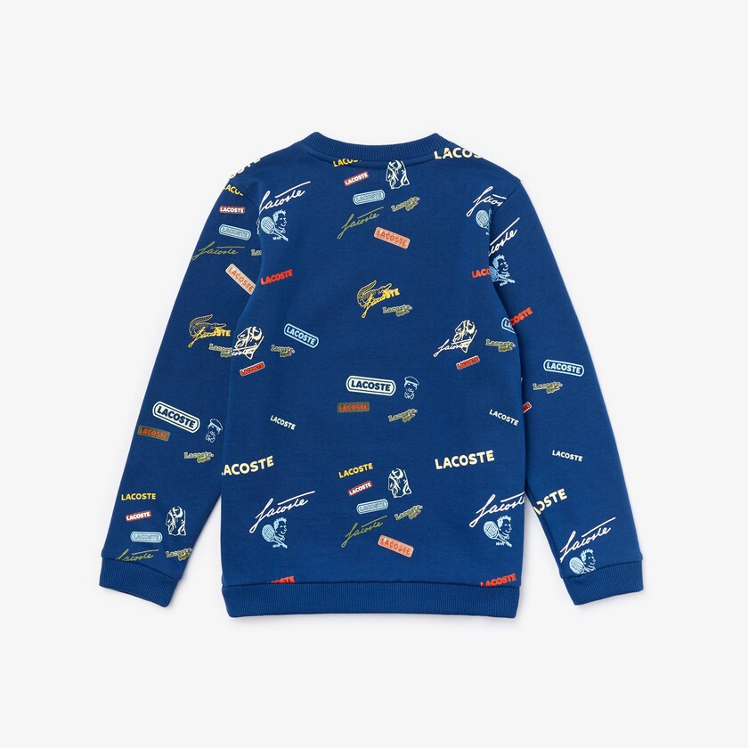 Kids' Lacoste Blue / White Sweatshirts Signature Print Cotton Fleece GR1-22652F8