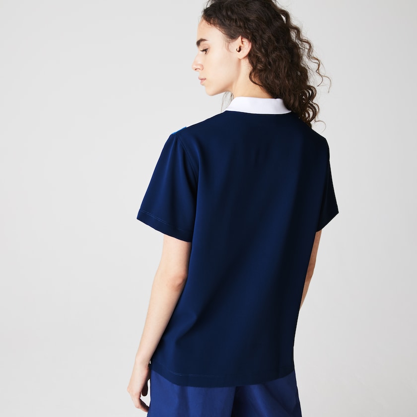 Women's Lacoste Blue / White Polo Shirts Straight fit Colourblock Flowy And Lightweight OI4-02530O6