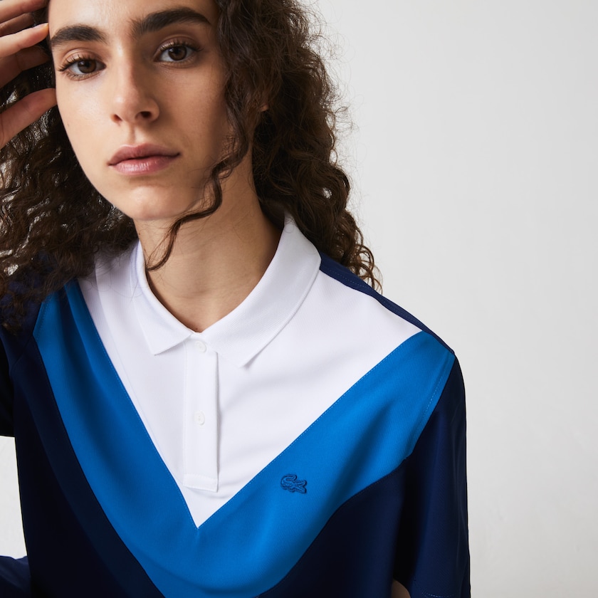 Women's Lacoste Blue / White Polo Shirts Straight fit Colourblock Flowy And Lightweight OI4-02530O6