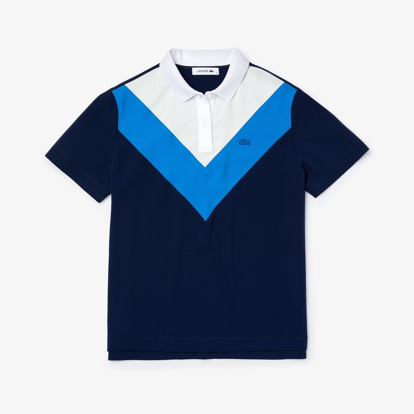 Women's Lacoste Blue / White Polo Shirts Straight fit Colourblock Flowy And Lightweight OI4-02530O6