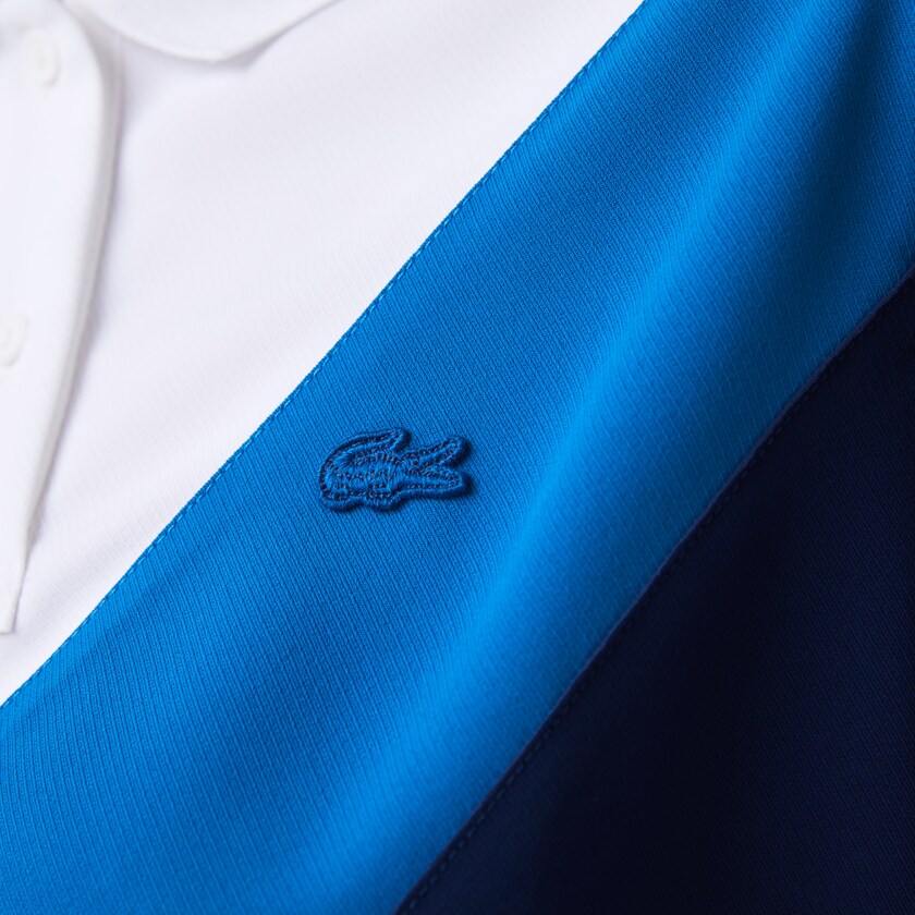 Women's Lacoste Blue / White Polo Shirts Straight fit Colourblock Flowy And Lightweight OI4-02530O6