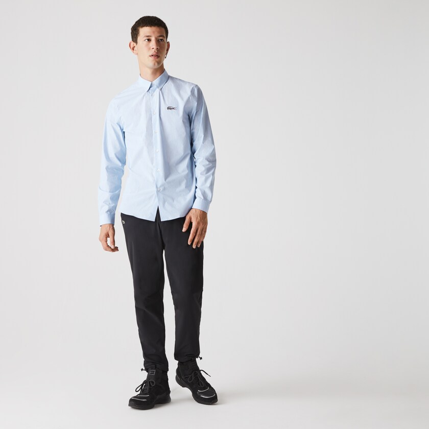 Men's Lacoste Blue / White Shirts x National Geographic Regular Fit Striped Cotton YT6-13931B0