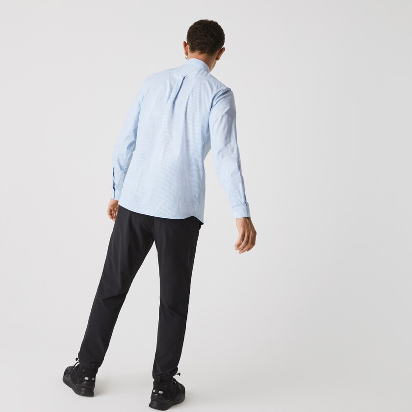 Men's Lacoste Blue / White Shirts x National Geographic Regular Fit Striped Cotton YT6-13931B0