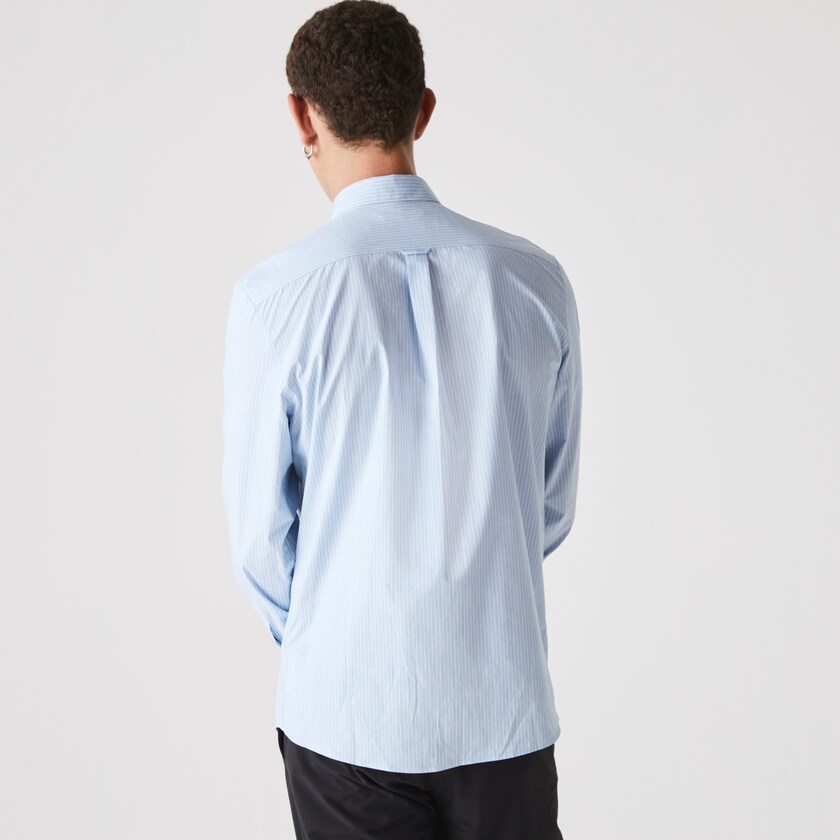 Men's Lacoste Blue / White Shirts x National Geographic Regular Fit Striped Cotton YT6-13931B0