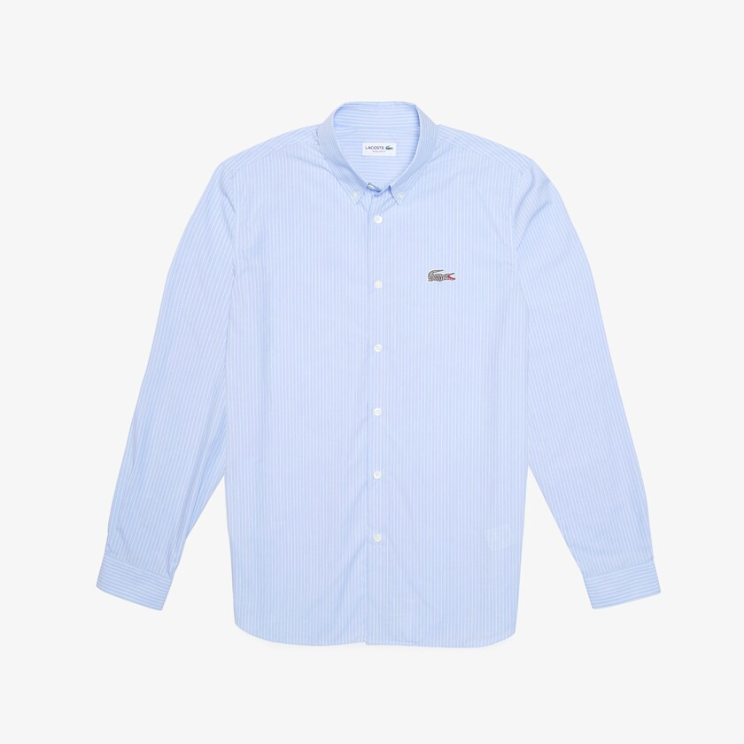 Men's Lacoste Blue / White Shirts x National Geographic Regular Fit Striped Cotton YT6-13931B0