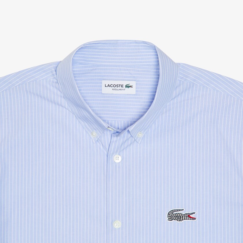 Men's Lacoste Blue / White Shirts x National Geographic Regular Fit Striped Cotton YT6-13931B0