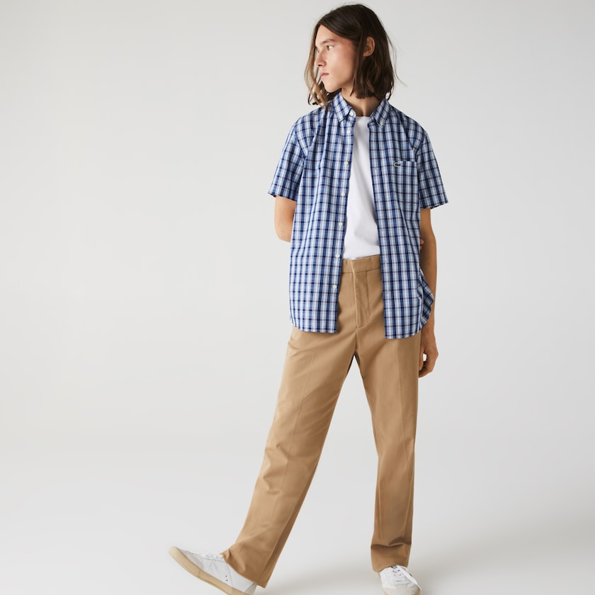 Men's Lacoste Blue / White / Blue Shirts Slim Fit Checked Poplin WF5-29332Q3