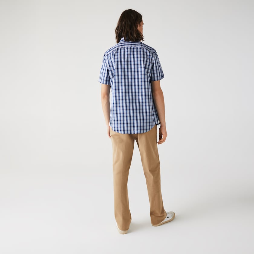 Men's Lacoste Blue / White / Blue Shirts Slim Fit Checked Poplin WF5-29332Q3