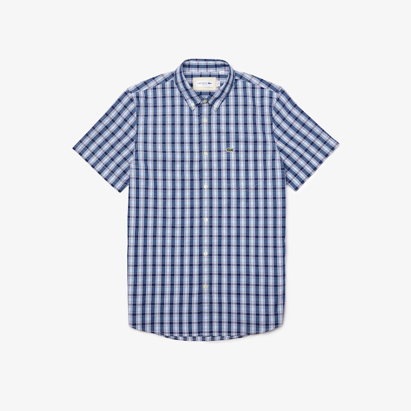 Men's Lacoste Blue / White / Blue Shirts Slim Fit Checked Poplin WF5-29332Q3