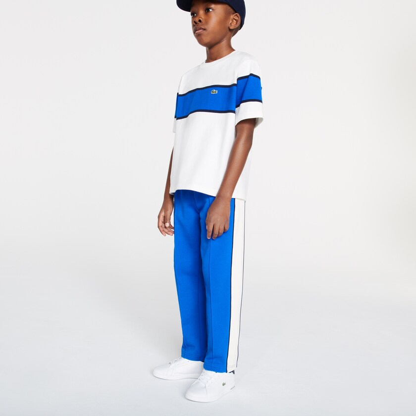 Kids' Lacoste Blue / White / Navy Blue Pants Colorblock Cotton Fleece Track JF4-59635F9