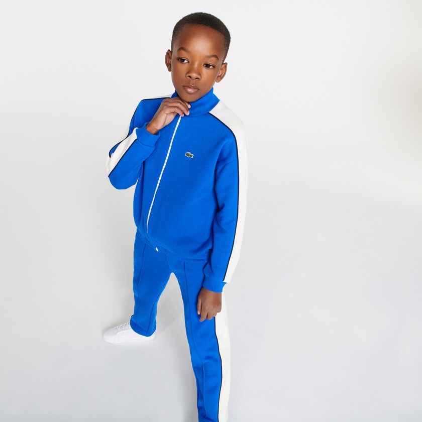 Kids' Lacoste Blue / White / Navy Blue Sweatshirts Two-Tone Cotton Fleece Zip YN6-13751B3
