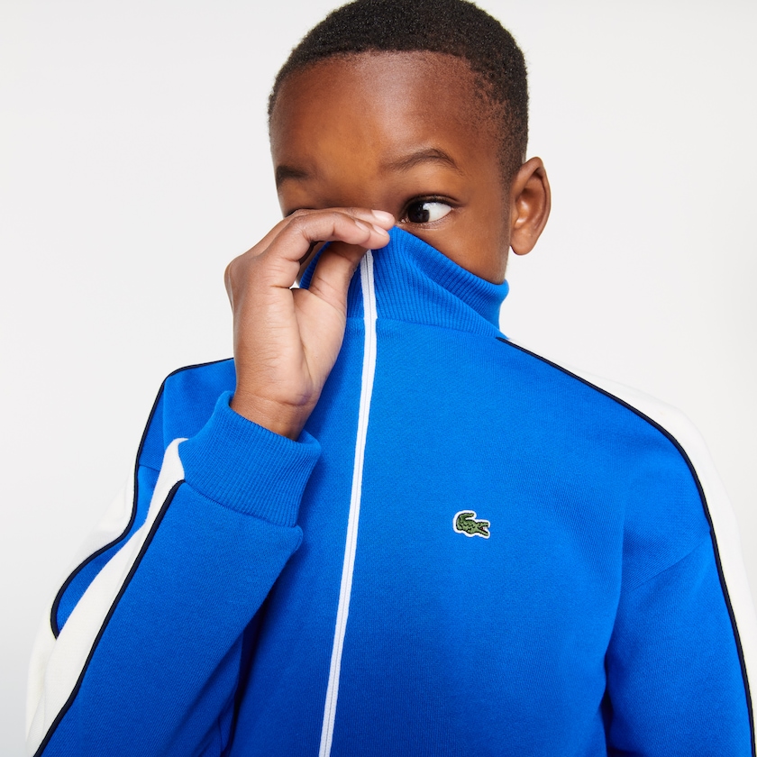 Kids' Lacoste Blue / White / Navy Blue Sweatshirts Two-Tone Cotton Fleece Zip YN6-13751B3