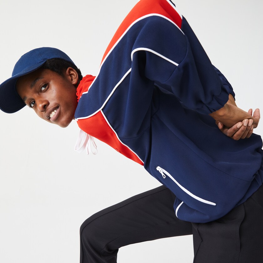 Women's Lacoste Blue / White / Red Sweatshirts Colorblock Zip-Up Hoodie RF8-59725M0