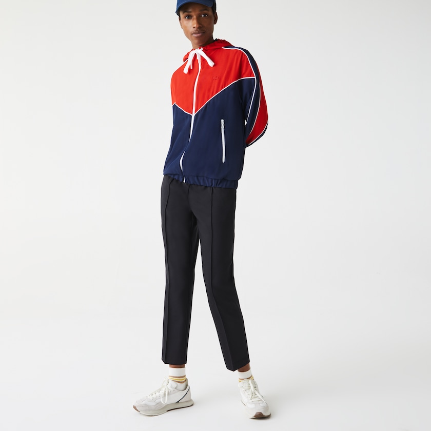 Women's Lacoste Blue / White / Red Sweatshirts Colorblock Zip-Up Hoodie RF8-59725M0