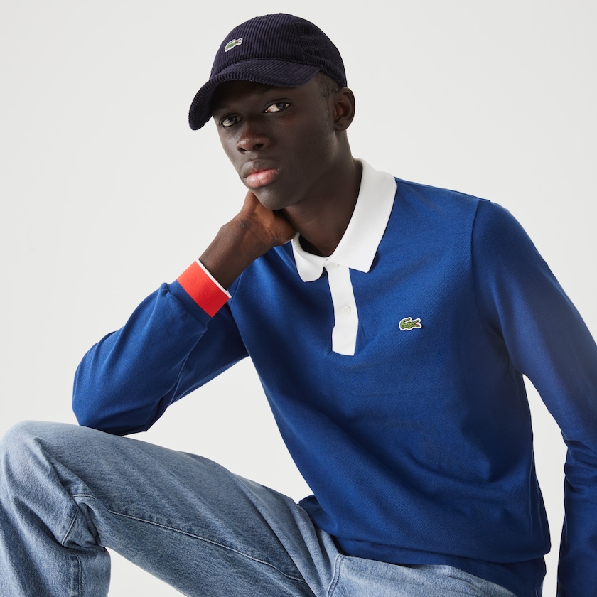 Men's Lacoste Blue / White / Red Shirts Regular Fit Made in France Polo ES6-32193P5
