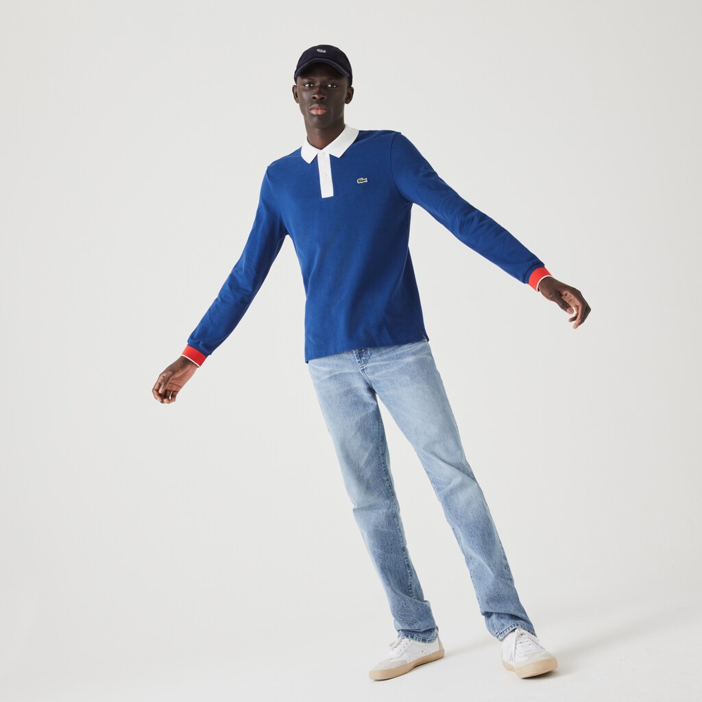 Men's Lacoste Blue / White / Red Polo Shirts Regular Fit Made in France QK5-65276W5