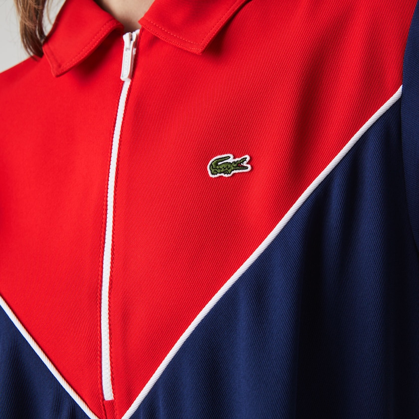 Women's Lacoste Blue / White / Red Polo Dress Zip-Collar Colorblock MJ8-05130E7