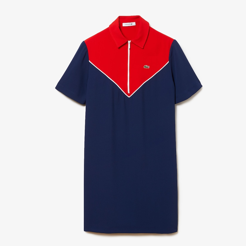 Women's Lacoste Blue / White / Red Polo Dress Zip-Collar Colorblock MJ8-05130E7