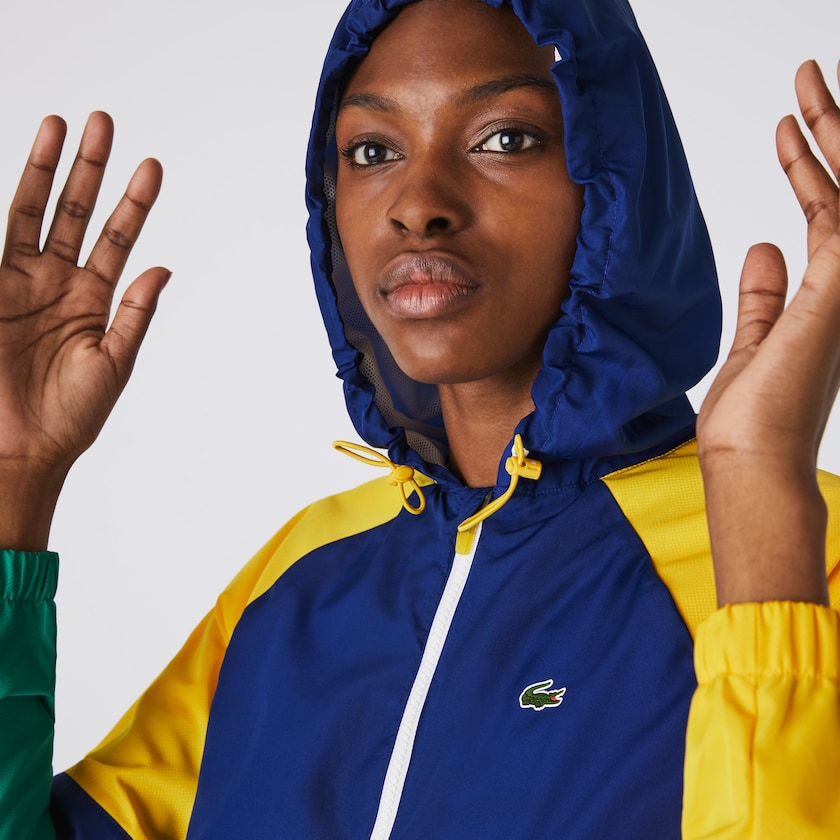 Women's Lacoste Blue / White / Yellow / Green Windbreaker SPORT Colorblock Zip Tennis NW3-26302P1