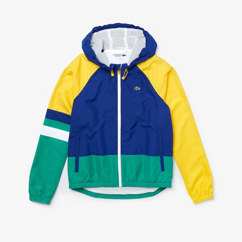 Women's Lacoste Blue / White / Yellow / Green Windbreaker SPORT Colorblock Zip Tennis NW3-26302P1